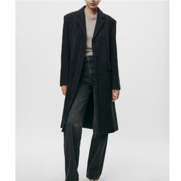 New Zara Manteco Wool Striped Coat ZW Collection 8912/760 Size XL - Picture 5 of 17